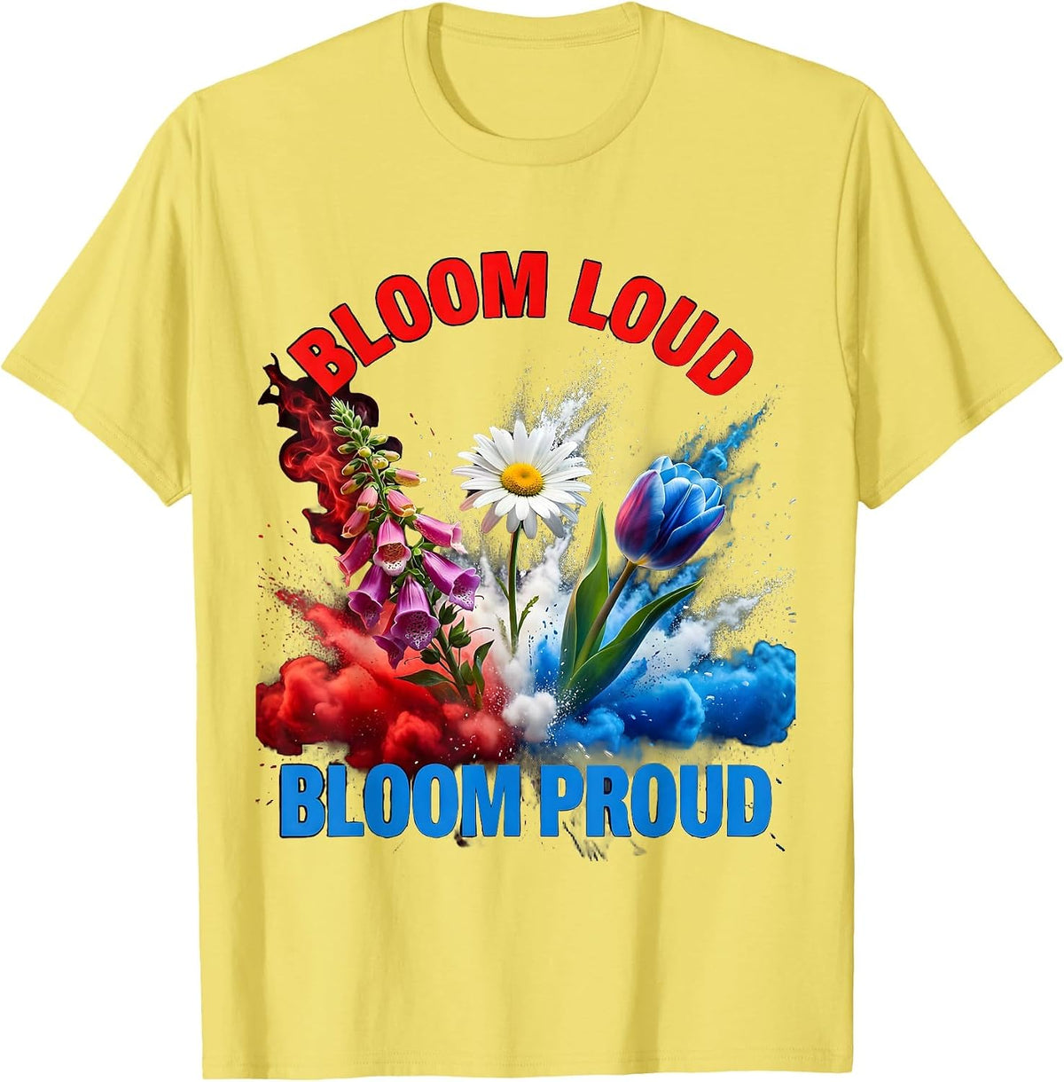 Men's Bloom Loud Bloom Proud Foxglove Daisy Tulip Design T-Shirt - Lemon Yellow