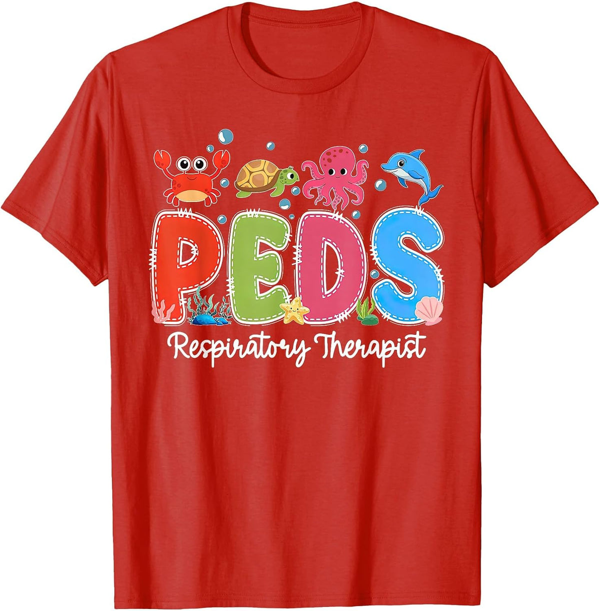 PEDS Respiratory Therapist Ocean Animal Pediatric RT Grad T-Shirt - Red
