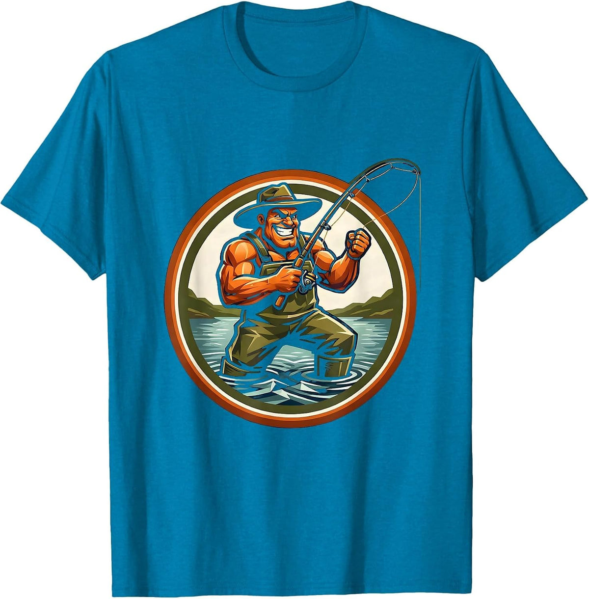 Fly Fishing Waders Stream Fisherman Graphic T-Shirt - Sapphire Blue