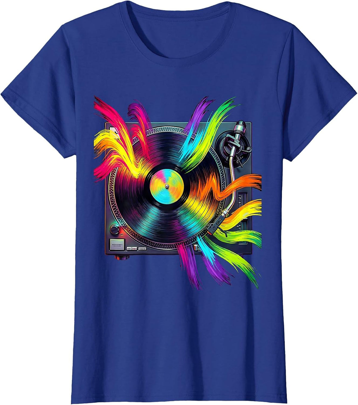 Women's Retro Turntable Exploding Sound Waves Disco T-Shirt - Royal Blue
