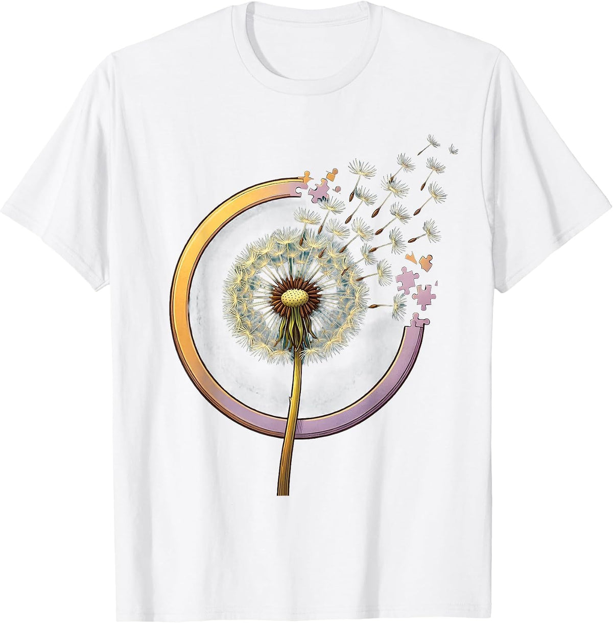 Men's Autism Awareness Dandelion Puzzle Piece Art T-Shirt - White