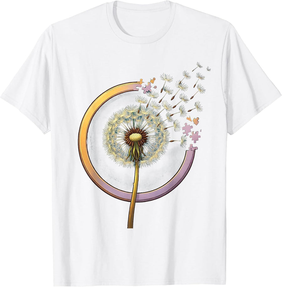 Men's Autism Awareness Dandelion Puzzle Piece Art T-Shirt - White