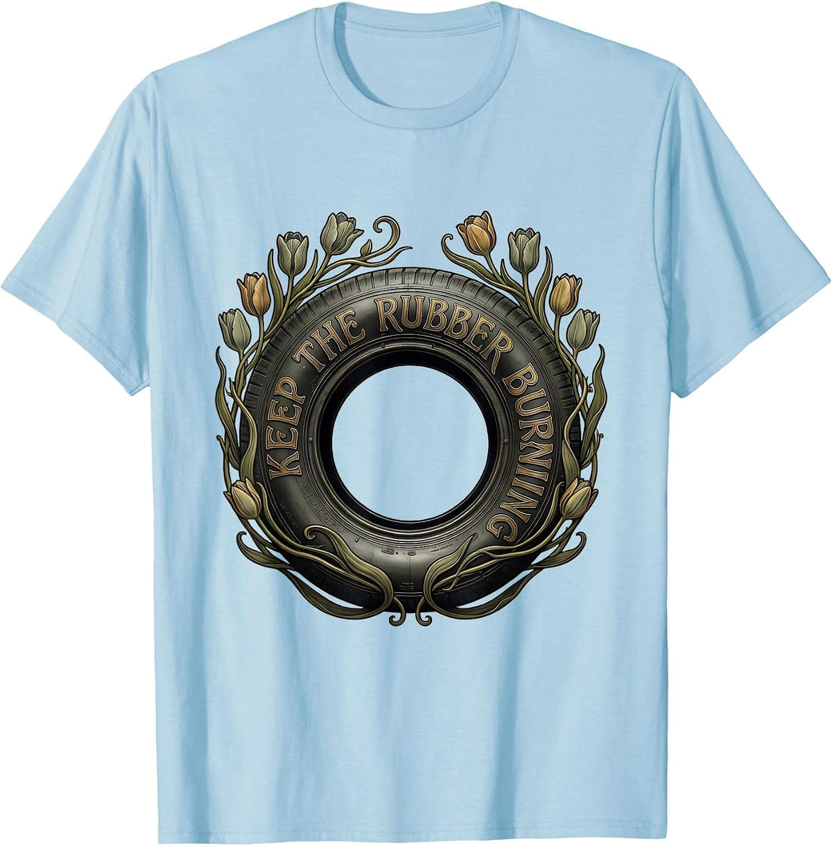 Men's Keep the Rubber Burning Racing Graphic Design T-Shirt - Baby Blue