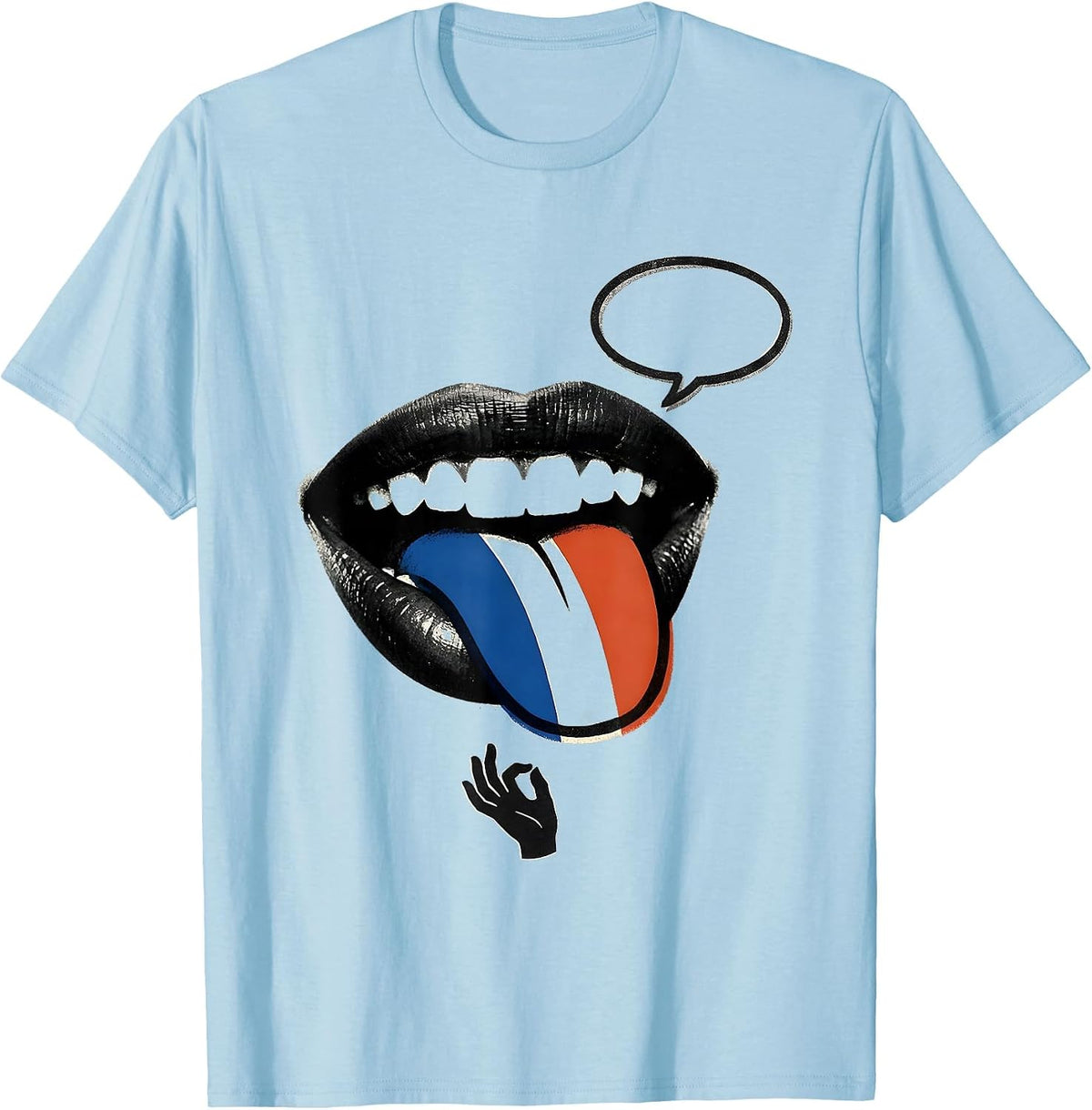 Men's French Flag Francophile Humor Screenprint Poster T-Shirt - Baby Blue