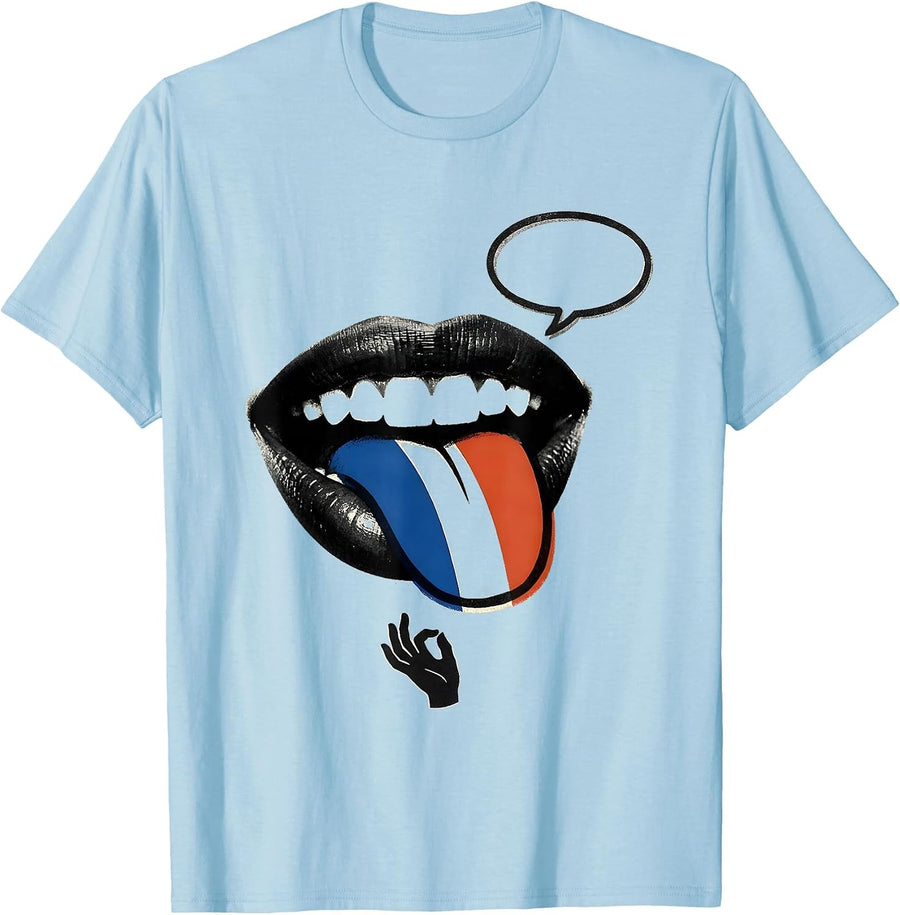 Men's French Flag Francophile Humor Screenprint Poster T-Shirt - Baby Blue