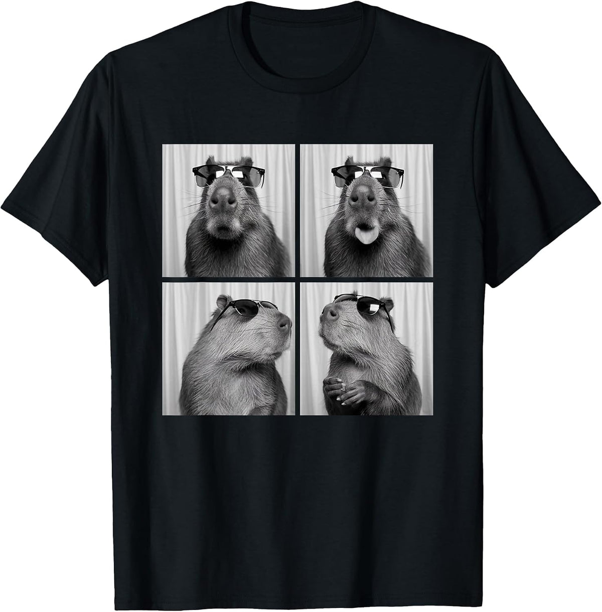 Funny Capybara PhotoBooth with Sunglasses, Capybara Photo T-Shirt - Black
