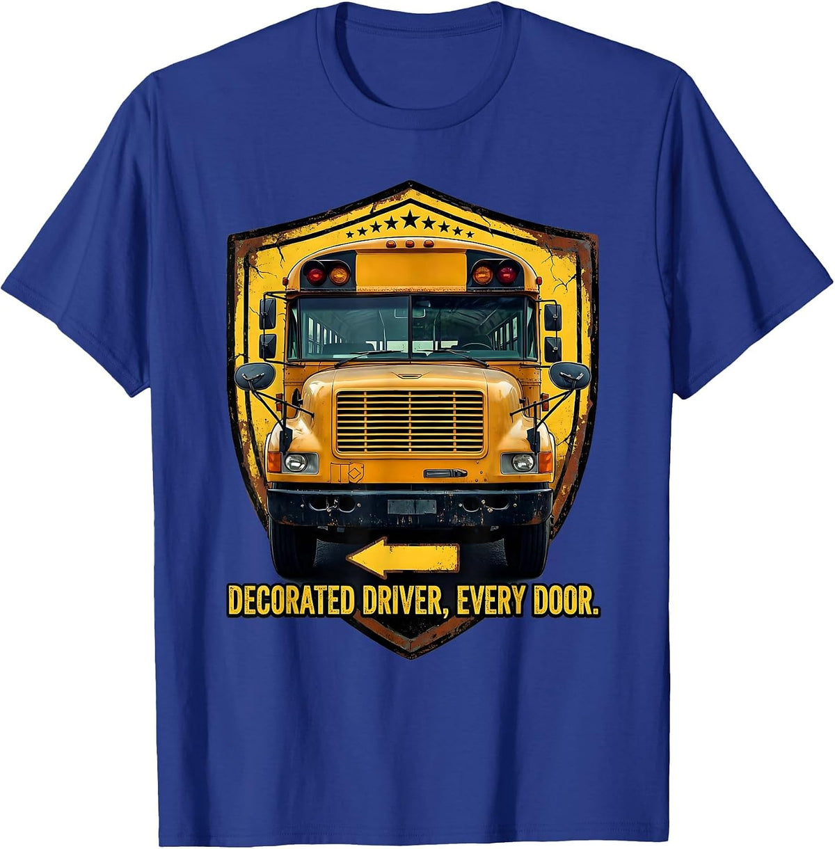 Men's Decorated Driver Every Door Distressed School Bus Driver T-Shirt - Royal Blue