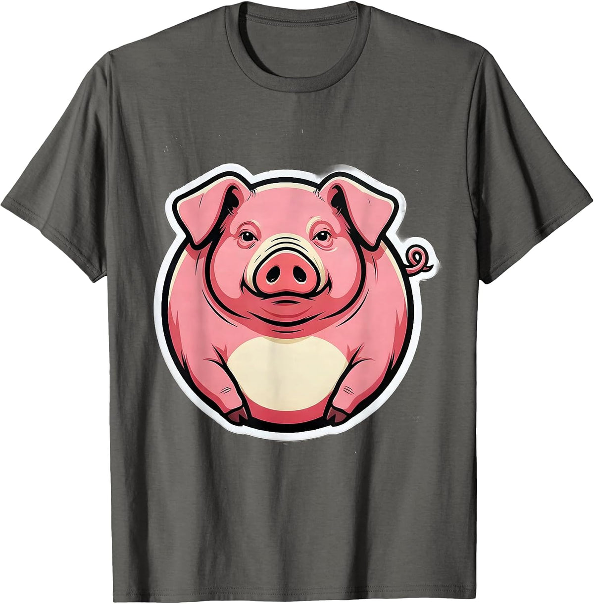 Pig Lover Sticker Farm Animal Humor Casual Wear T-Shirt - Asphalt Grey