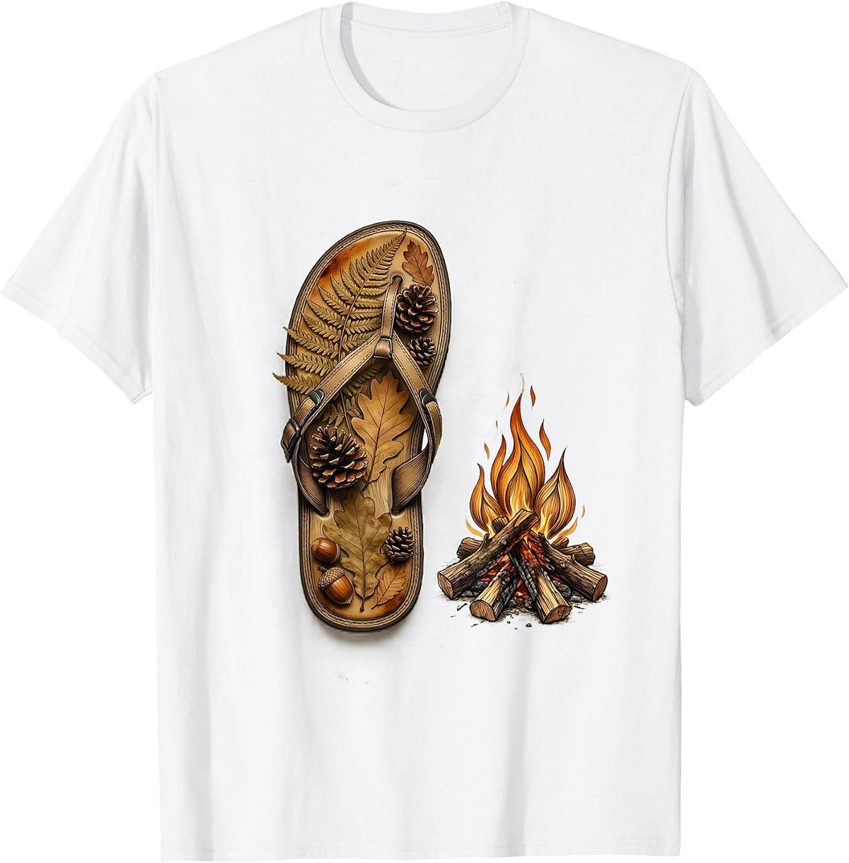 Men's Hiking Sandals Campfire Outdoor Adventure Fall Graphic T-Shirt - White