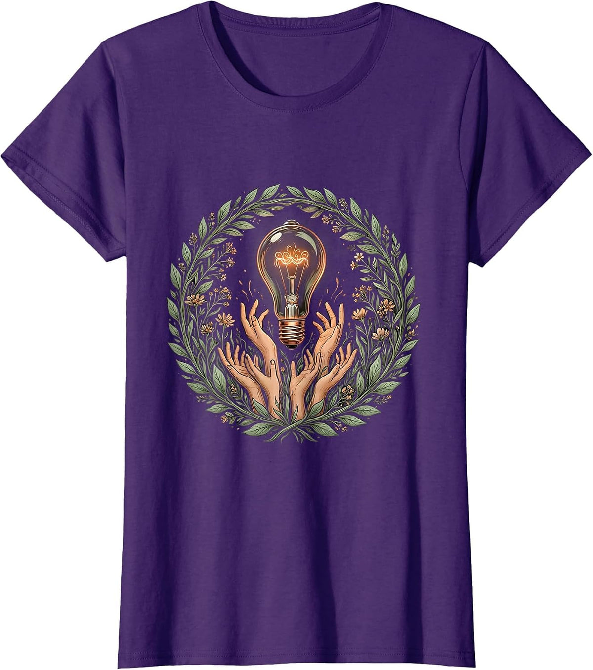 Women's Special Education Teacher Lightbulb Hands Design T-Shirt - Purple