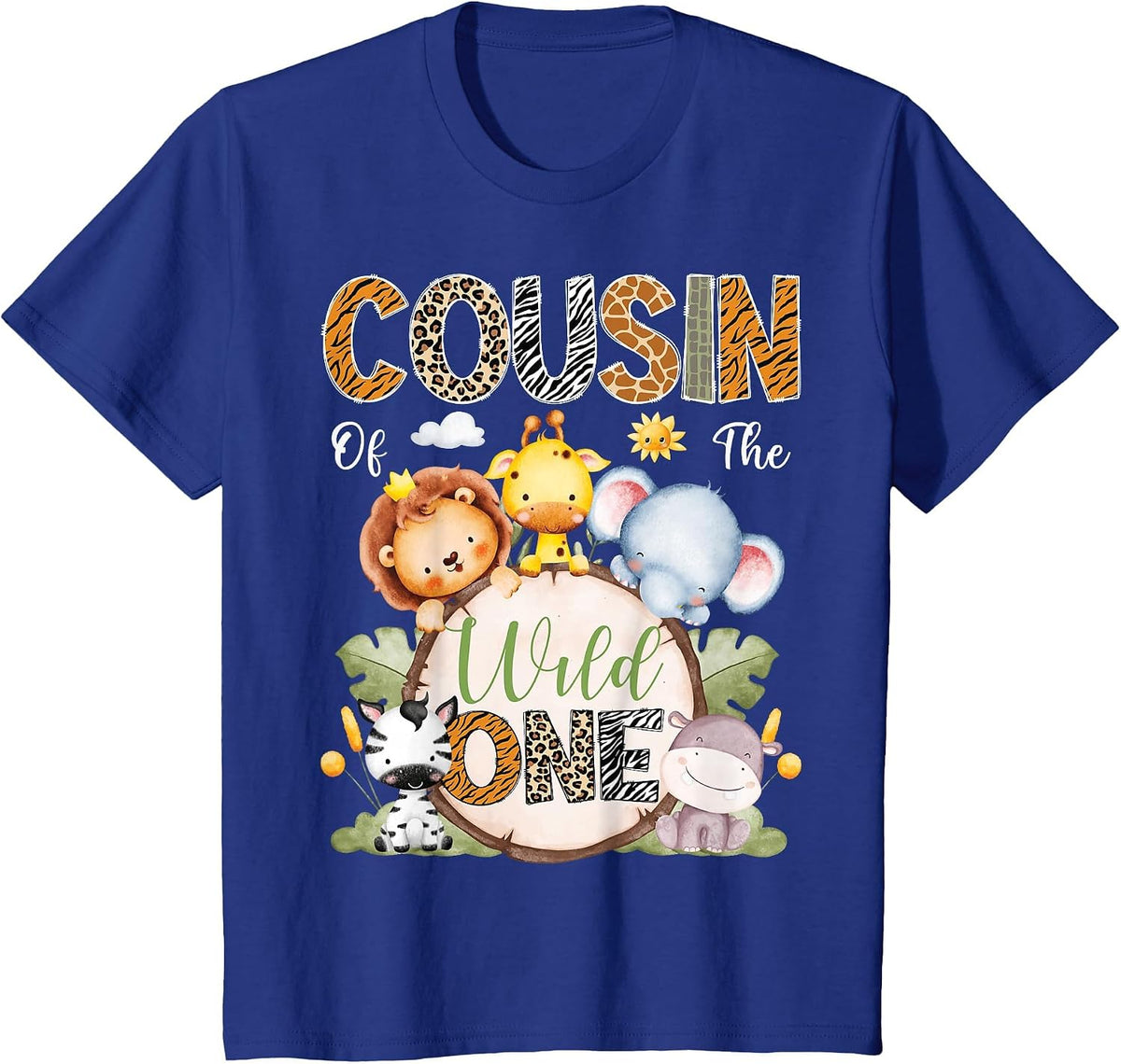 Cousin of The Wild One 1St Birthday Boy Safari Jungle T-Shirt - Royal Blue