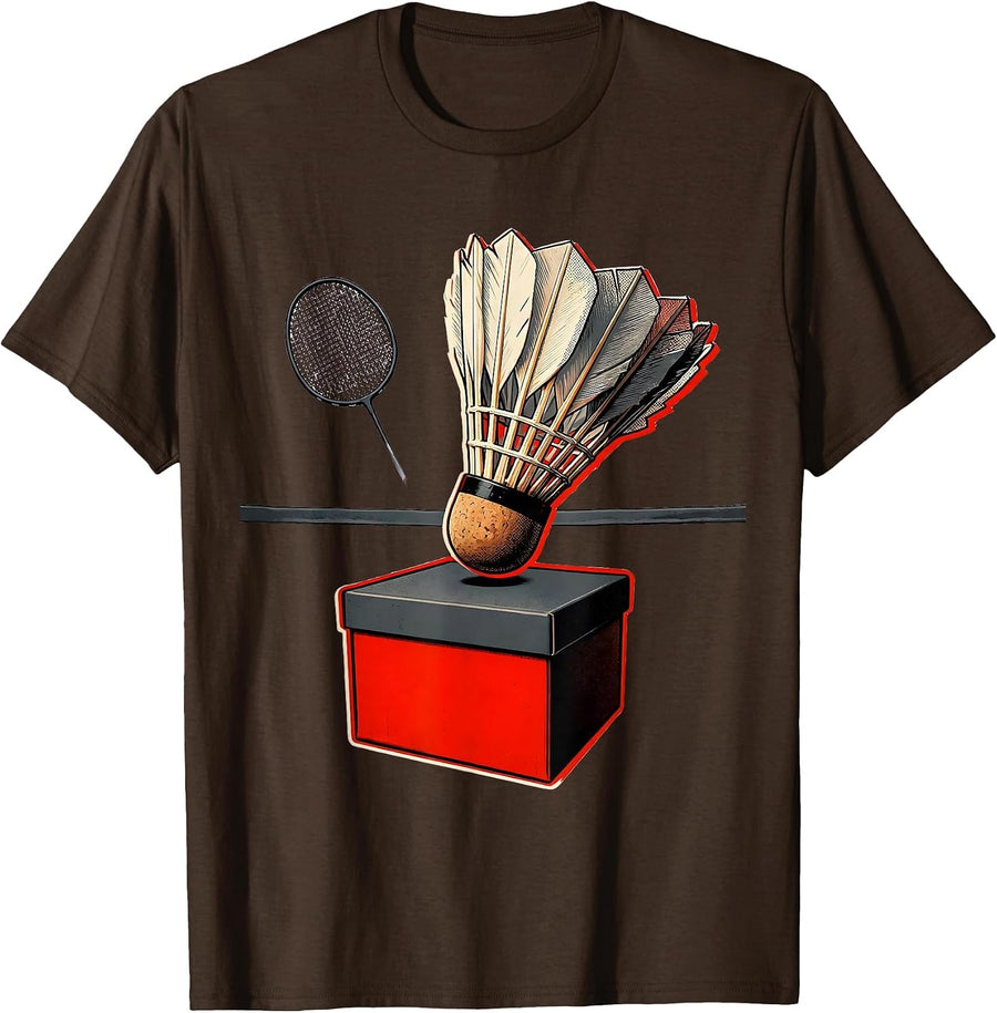 Badminton Shuttlecock Screenprint Racket Sport Humor T-Shirt - Brown