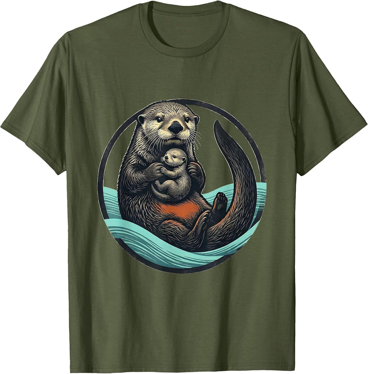 Men's Sealed Sea Otter Badge Nature Lover Gift T-Shirt - Olive Green