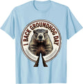 Men's I Back Groundhog Day Funny Groundhog Day Vintage Badge Humor T-Shirt - Baby Blue