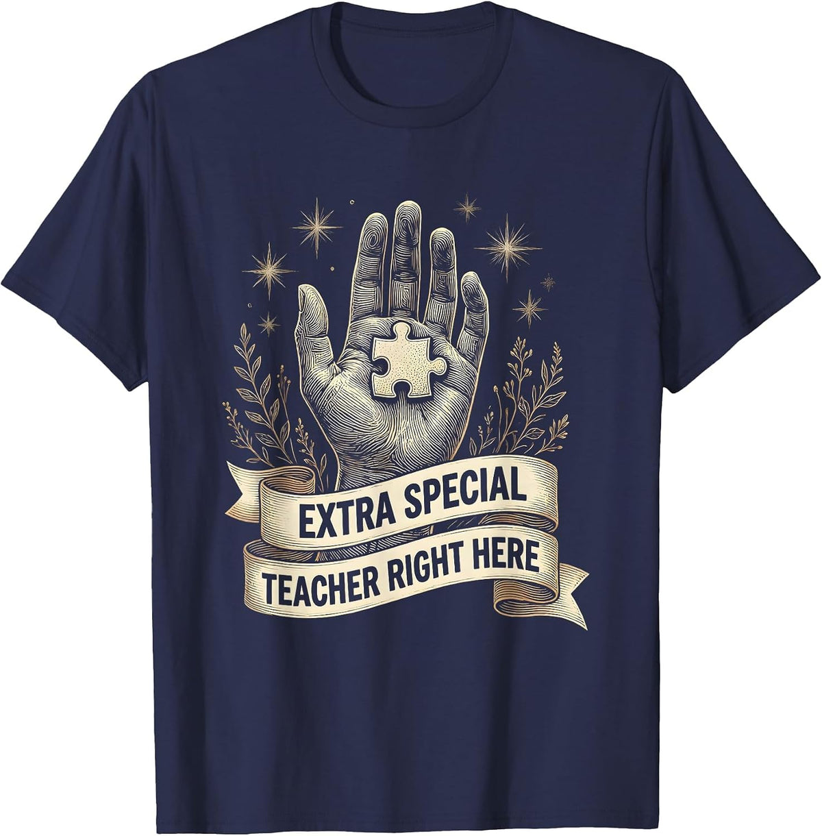 Men's Extra Special Teacher Right Here Special Ed Design T-Shirt - Navy Blue