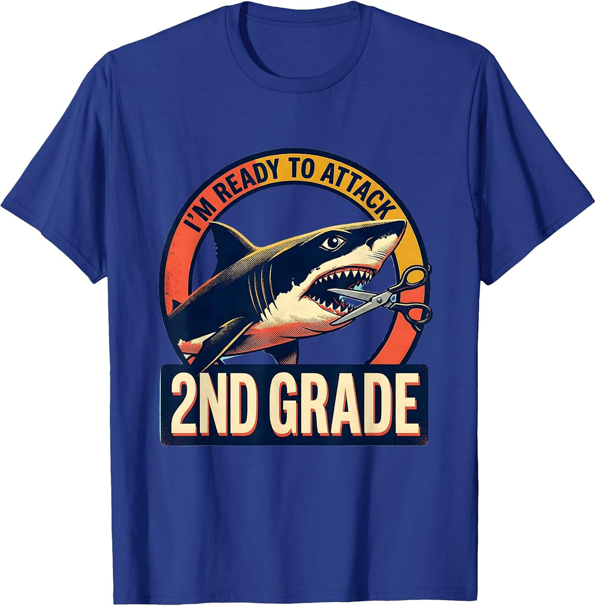 Men's I'm Ready To Attack 2nd Grade Funny Shark Back to School T-Shirt - Royal Blue