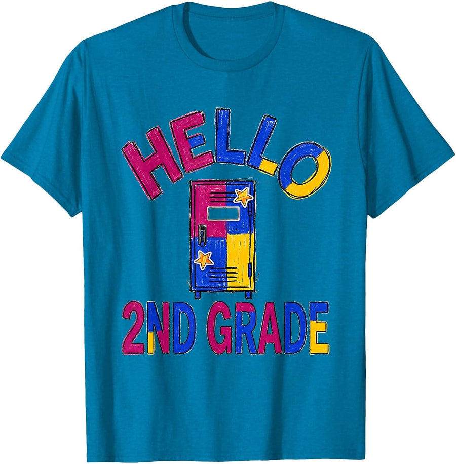 Hello 2nd Grade Naive Kidcore Teacher Student Back To School T-Shirt - Sapphire Blue