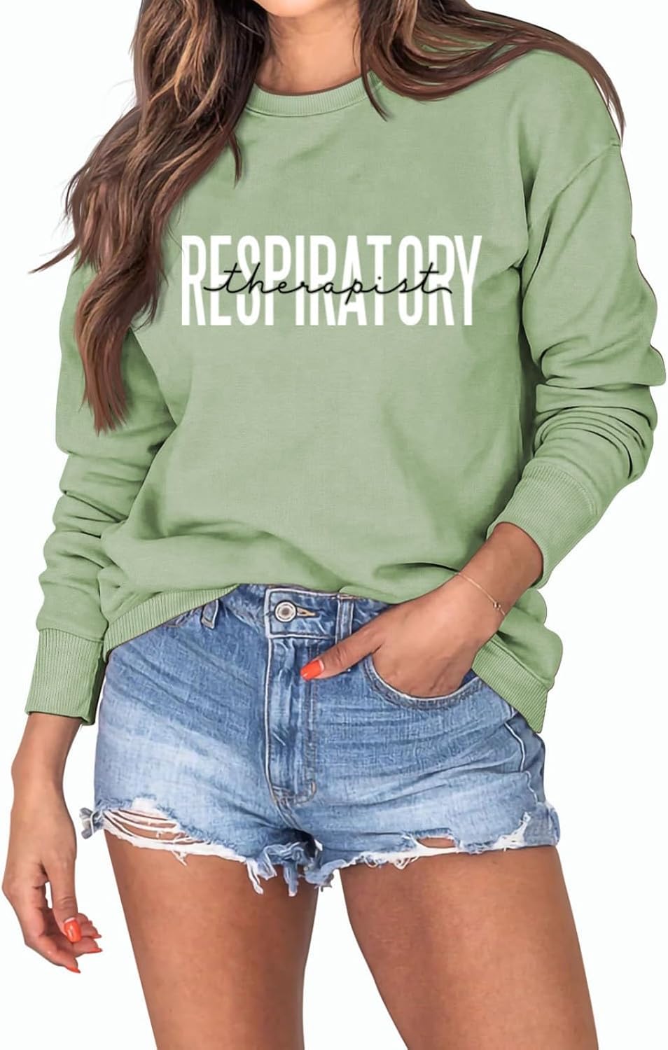 Respiratory Therapist Sweatshirt for Women Crewncek Pullover Sweaters For Therapist RT Long Sleeve Fall Tops - Olive Green