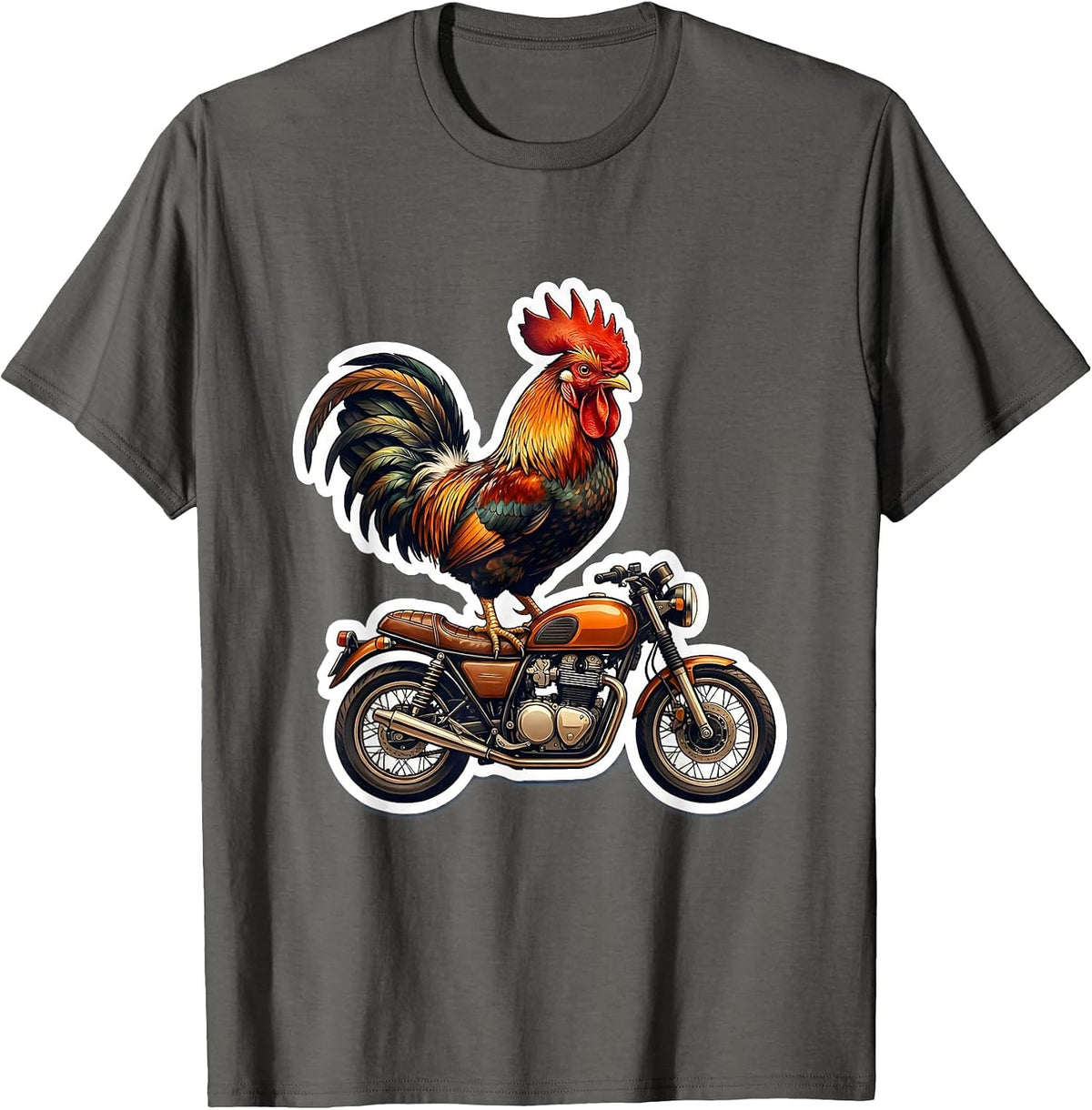 Men's Rooster on a Vintage Motorcycle Graphic T-Shirt - Asphalt Grey