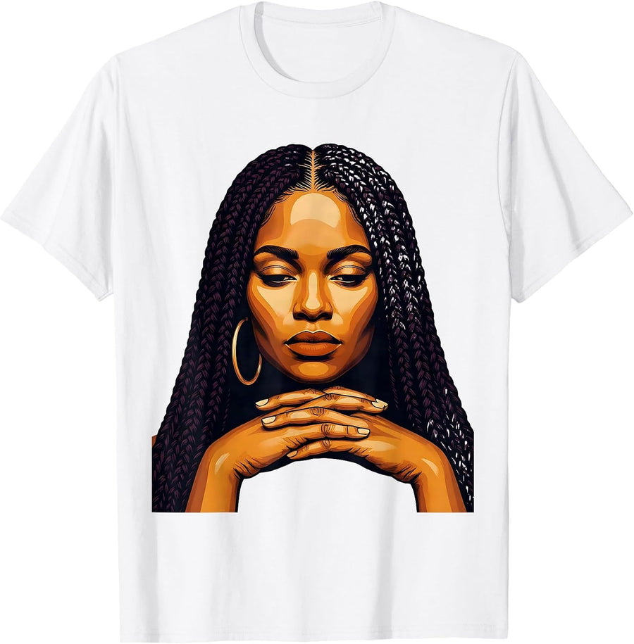 Men's Black Woman Braids Screenprint Unapologetic Pride T-Shirt - White