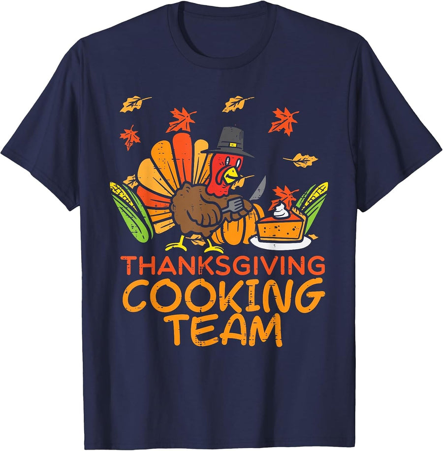 Thanksgiving Cooking Team Funny Fall Dinner Mom Grandma Aunt T-Shirt - Navy Blue