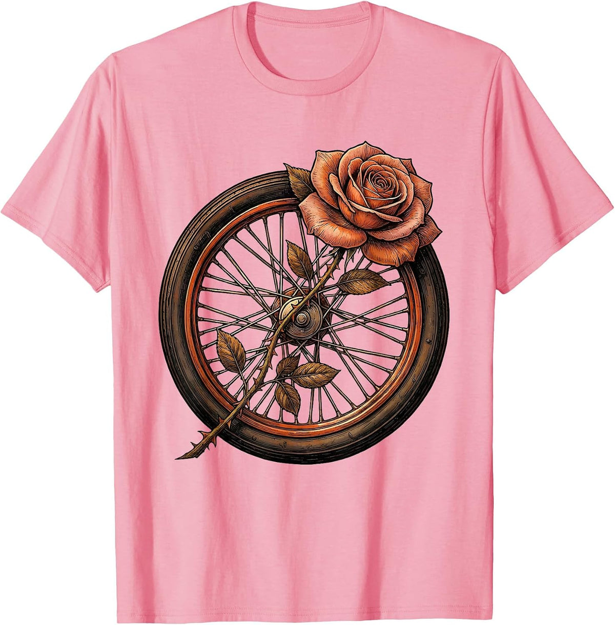 Men's Vintage Motorcycle Wheel Rose Biker Graphic T-Shirt - Pink