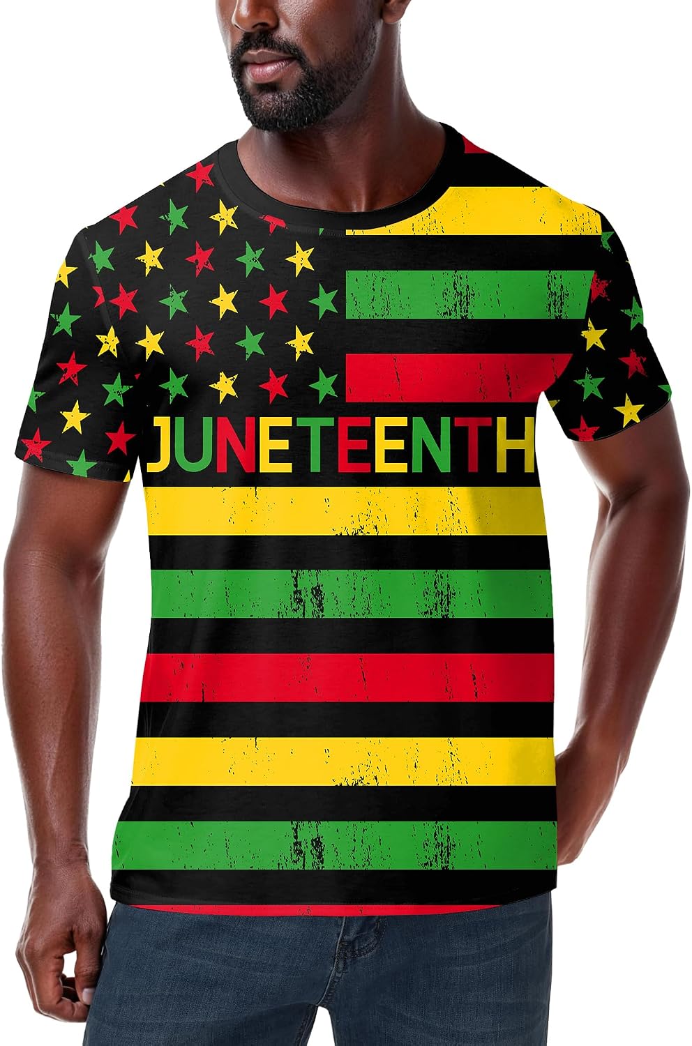 Mens Juneteenth Tshirt Black History Month Freedomday Flag Print Short Sleeve Tops - Juneteenth Stars