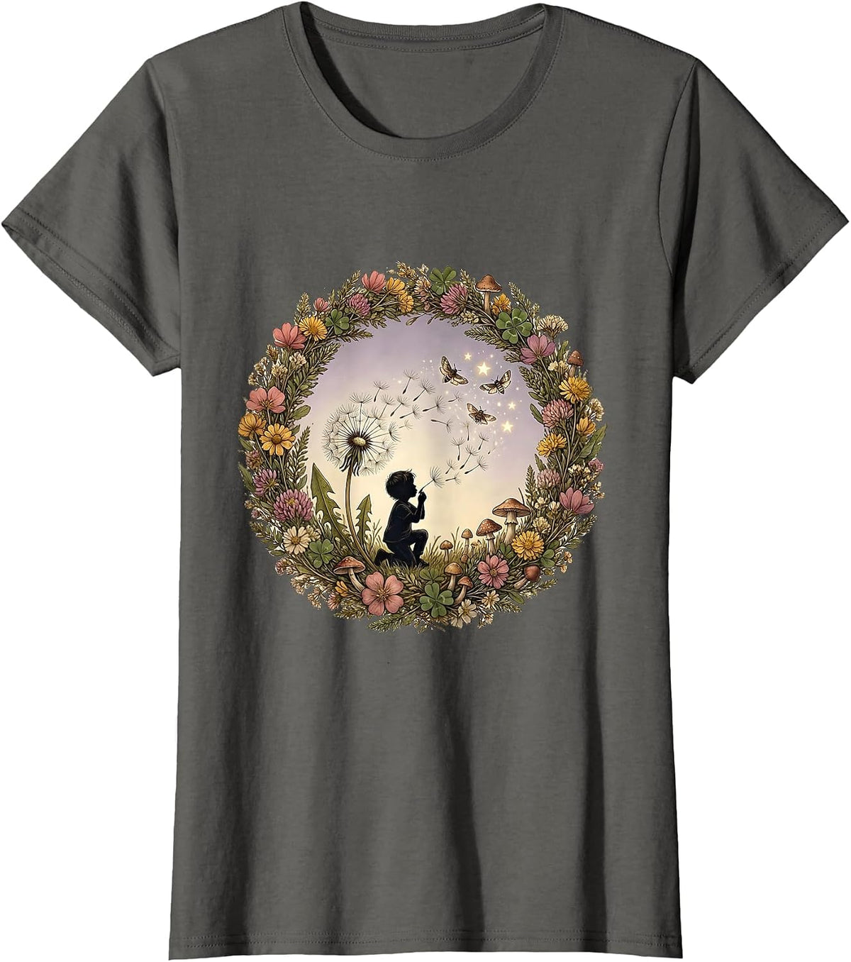 Women's Autism Awareness Child Dandelion Rainbow Graphic T-Shirt - Asphalt Grey
