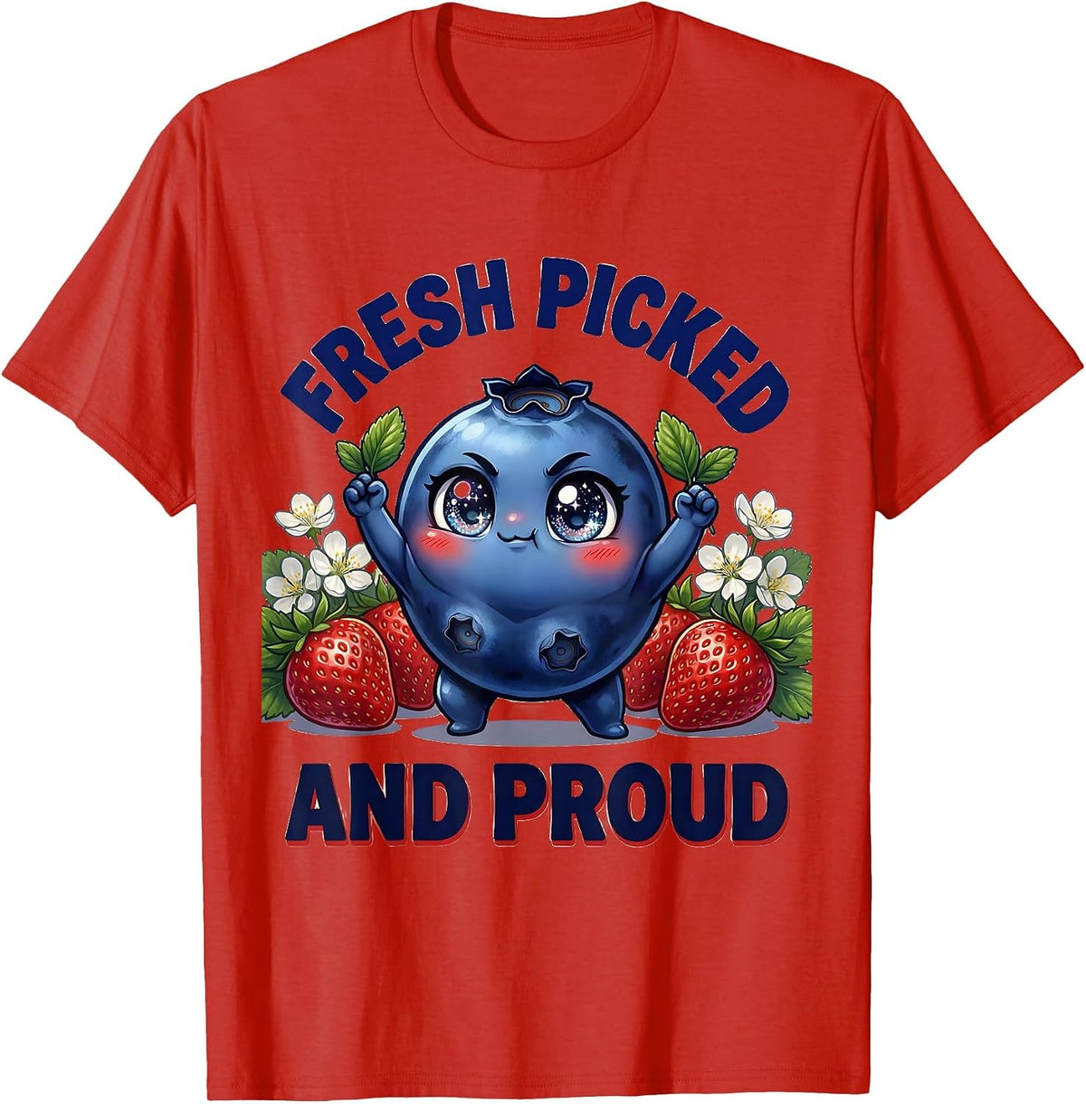 Men's Red White and Blueberries Fresh Picked Design T-Shirt - Red
