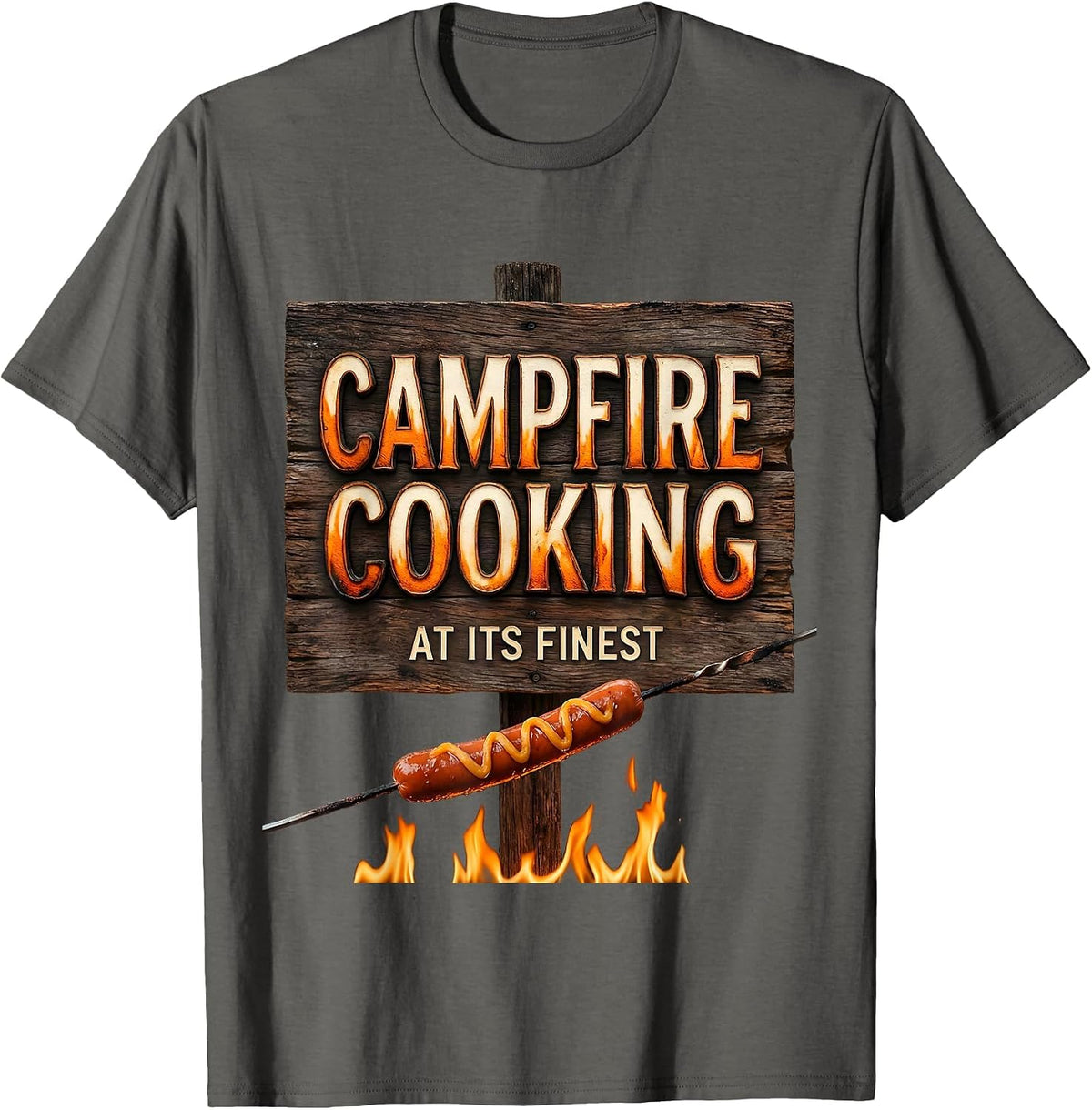 Campfire Cooking Hot Dog Roasting Fall Design T-Shirt - Asphalt Grey