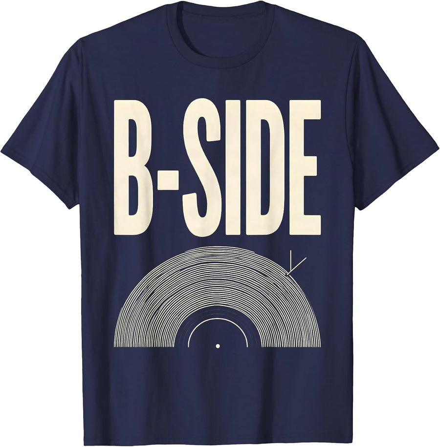 B-Side Retro DJ Vinyl Turntable Music Lover T-Shirt - Navy Blue