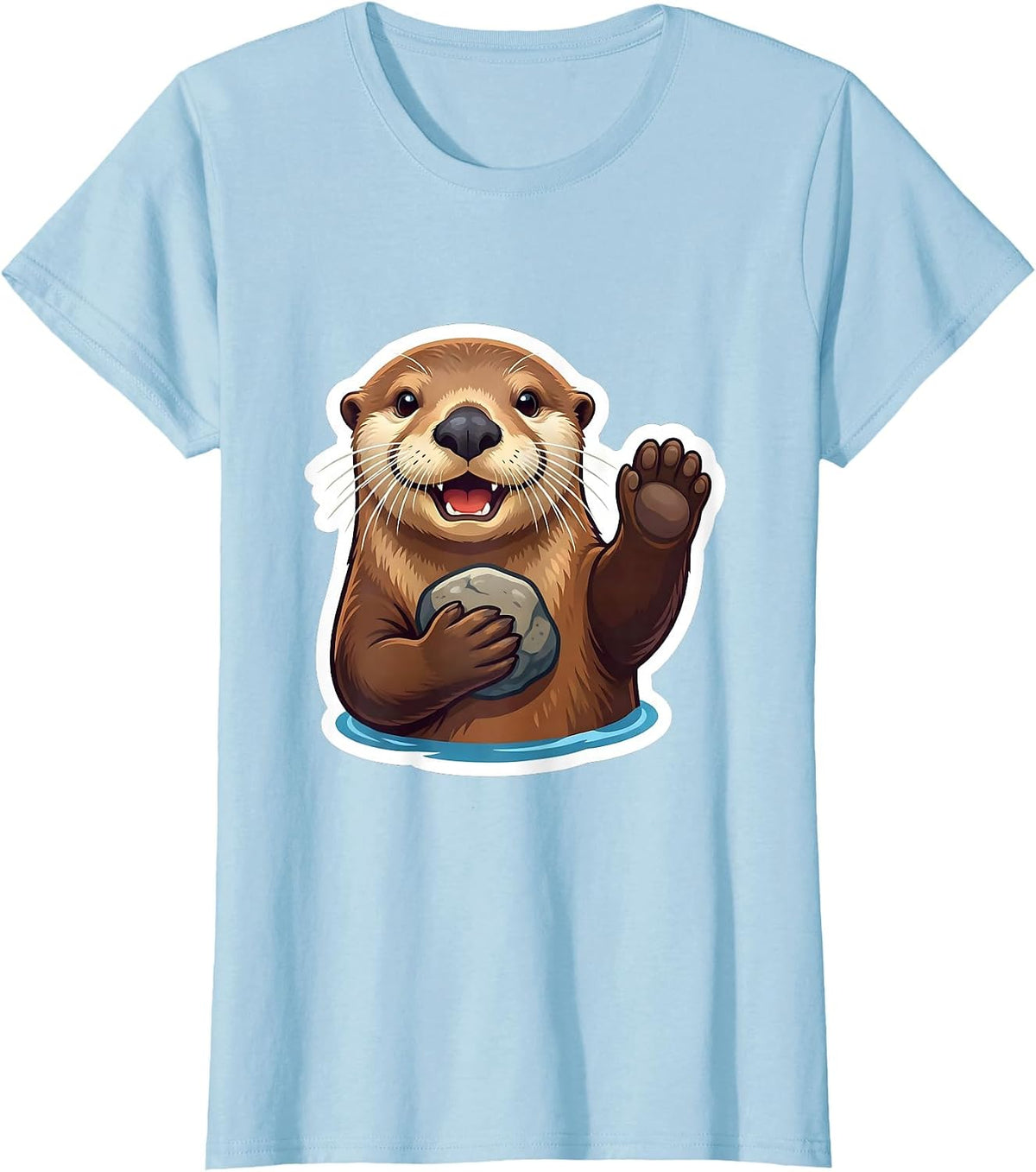 Sea Otter Waving Funny Otter Lover Gift T-Shirt - Baby Blue