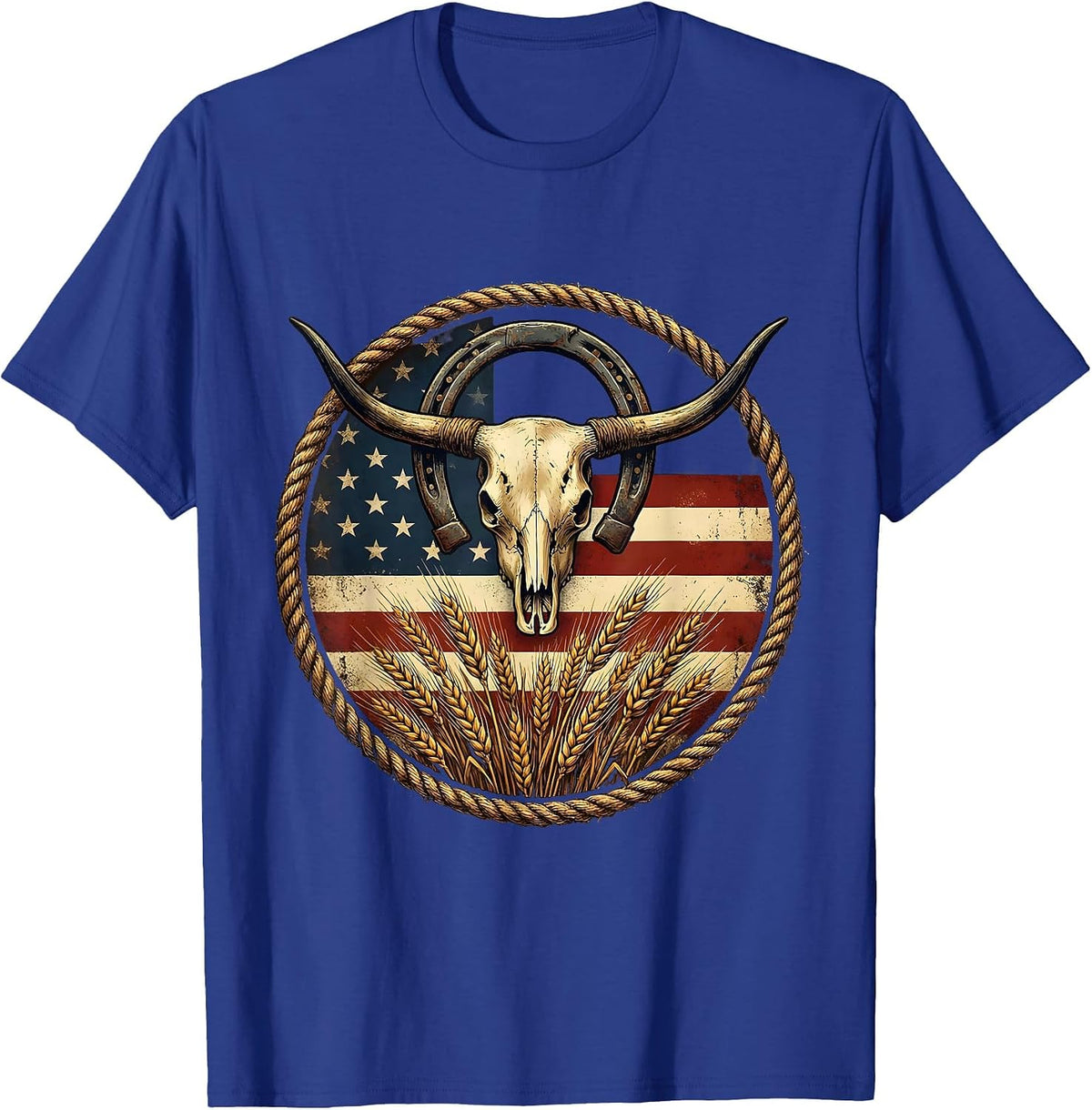 Wheat Field Flag Patriotic American Pride Design T-Shirt - Royal Blue