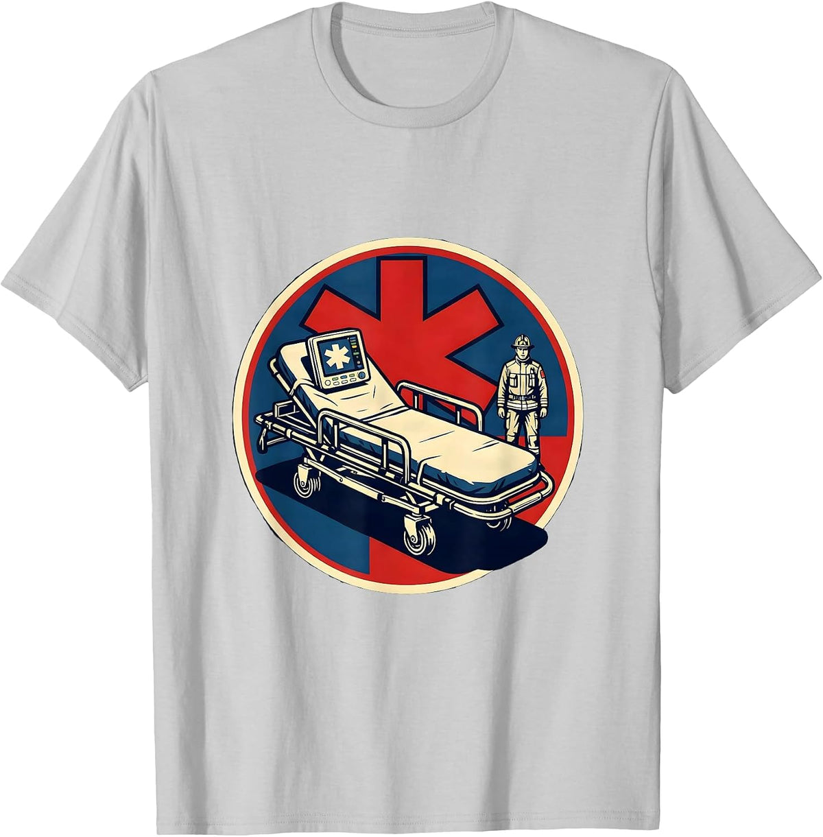 Men's Paramedic Stencil Badge EMT EMS Dark Humor Gift T-Shirt - Silver Grey
