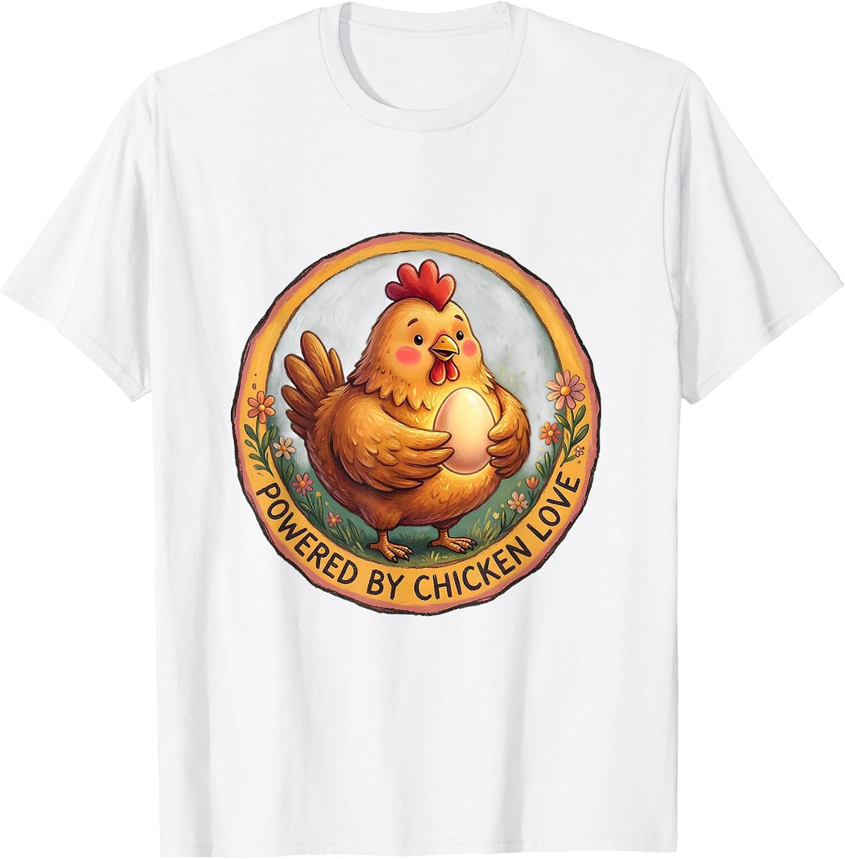 Powered by Chicken Love Funny Hen Design T-Shirt - White