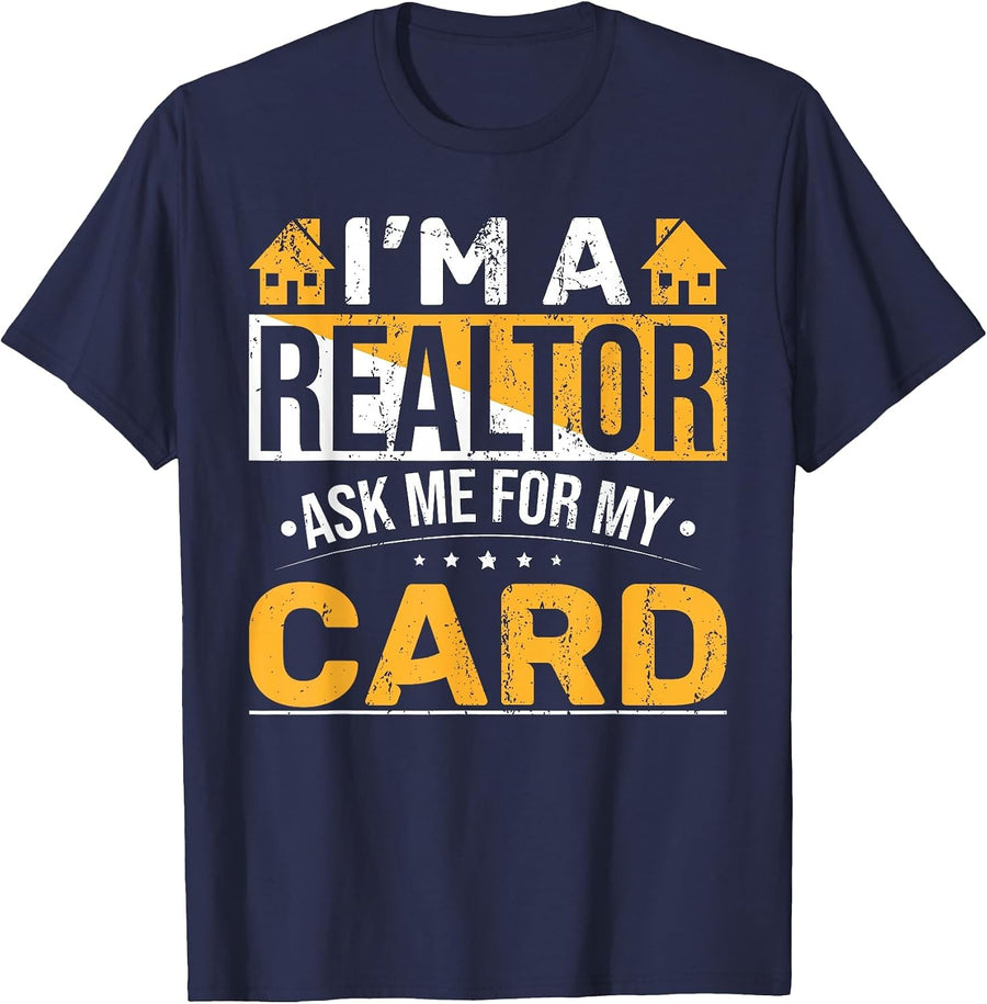 Real Estate Agent Salesperson Funny Realtor Card Real Estate T-Shirt - Navy Blue