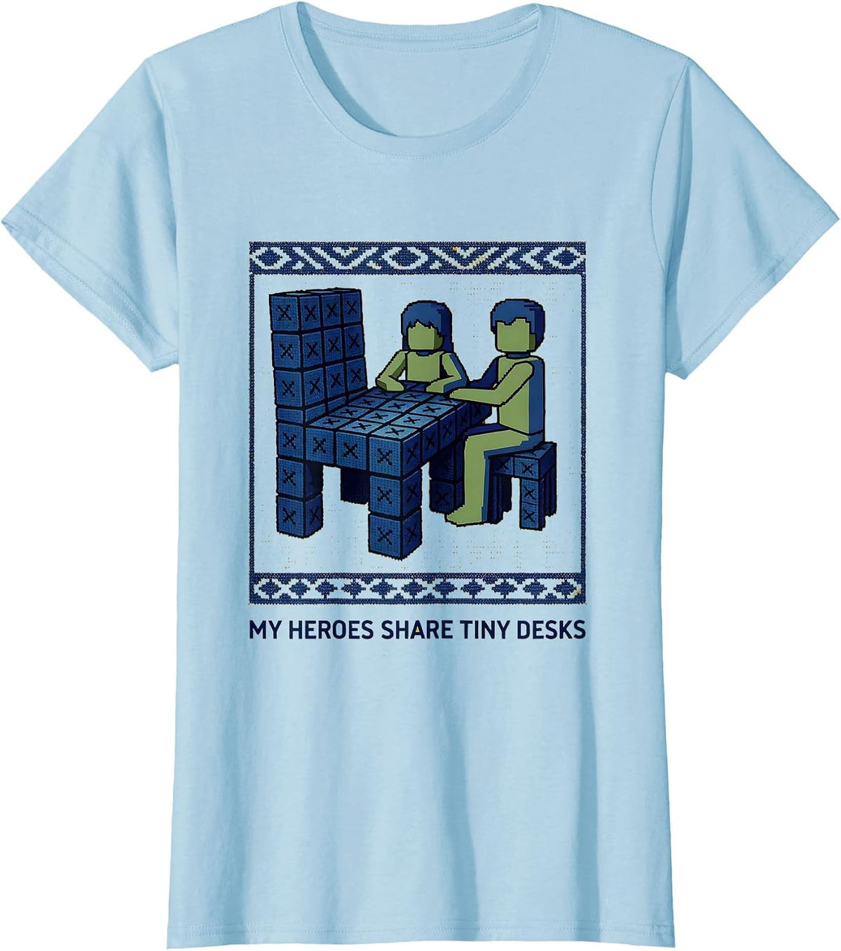 My Heroes Share Tiny Desks Funny Teacher Superhero Cross T-Shirt - Baby Blue