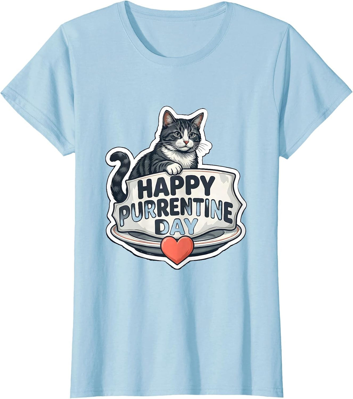 Women's Happy Purrentine Day Cute Tuxedo Cat Valentine Gift T-Shirt - Baby Blue
