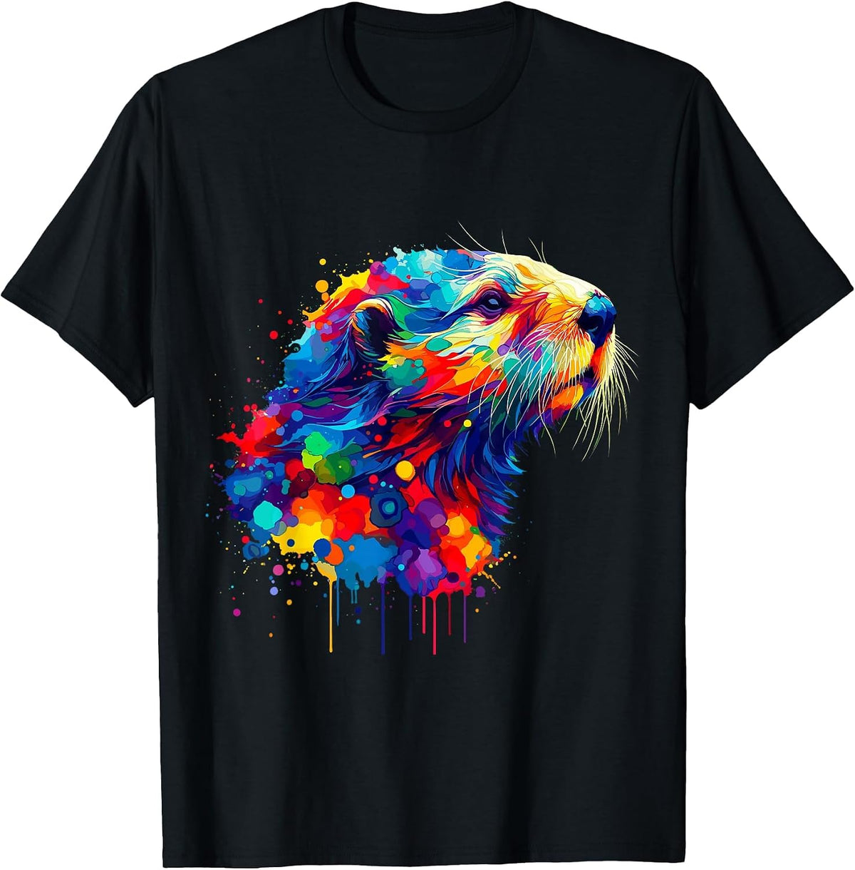 Splash Art Sea Otters T-Shirt - Black
