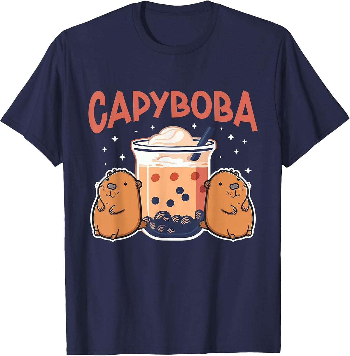 Capyboba Milk Tea Capybara Bubble Tea T-Shirt - Navy Blue