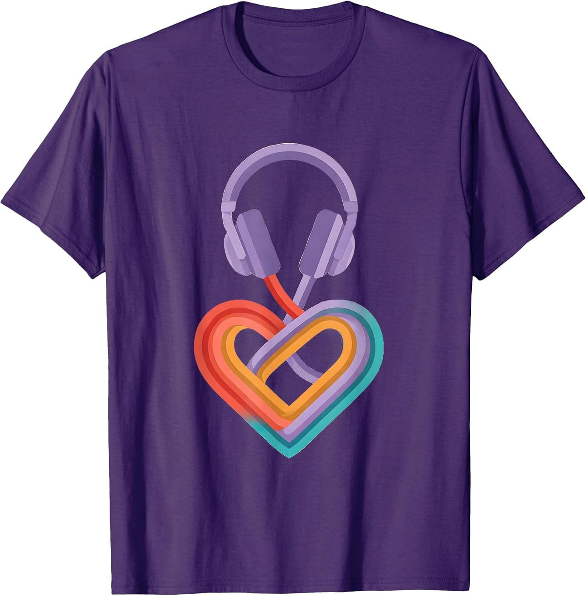 Men's Autism Awareness Headphone Heart Graphic T-Shirt - Purple