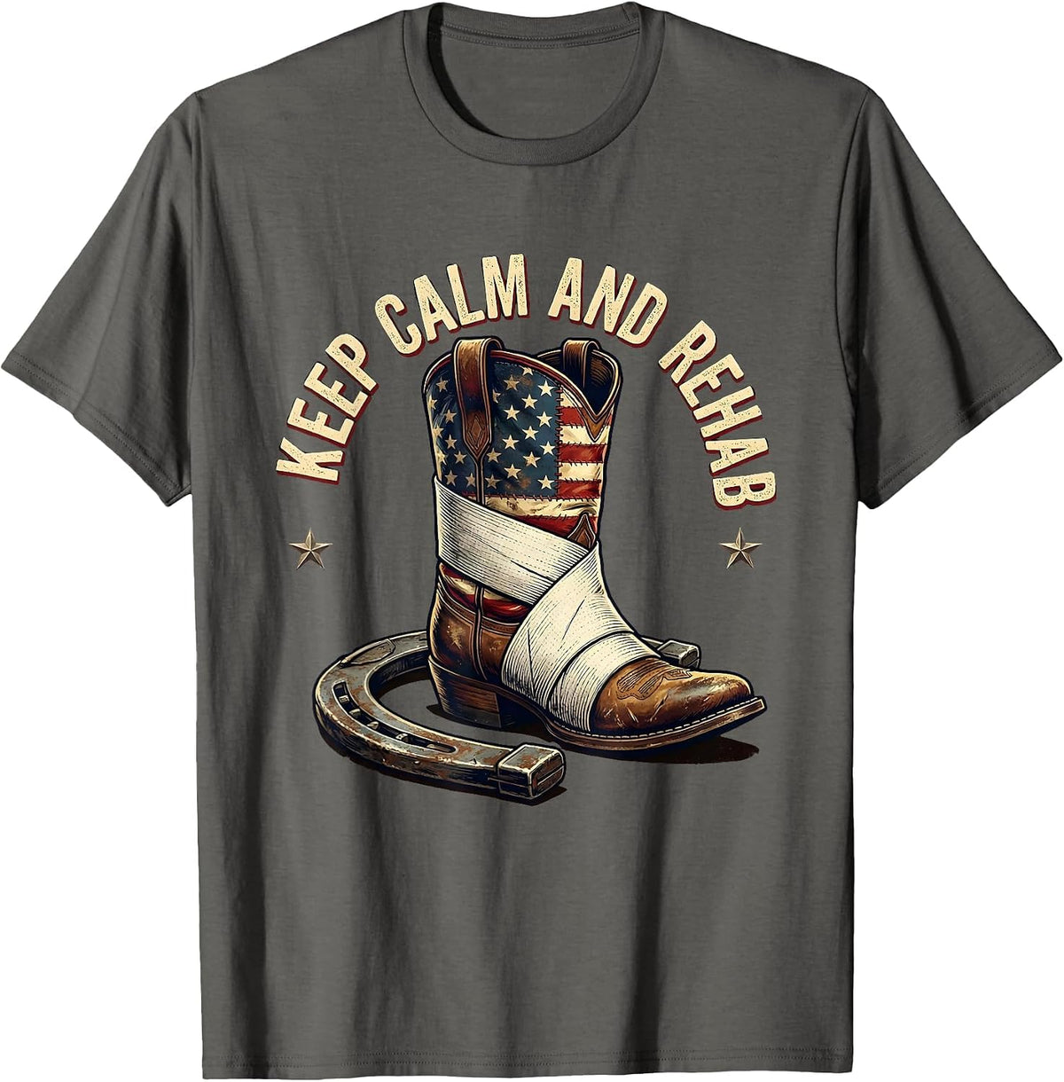 Keep Calm and Rehab Physical Therapy Design T-Shirt - Asphalt Grey