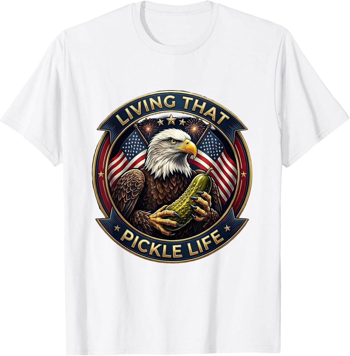Men's Living That Pickle Life Funny Pickle Design T-Shirt - White