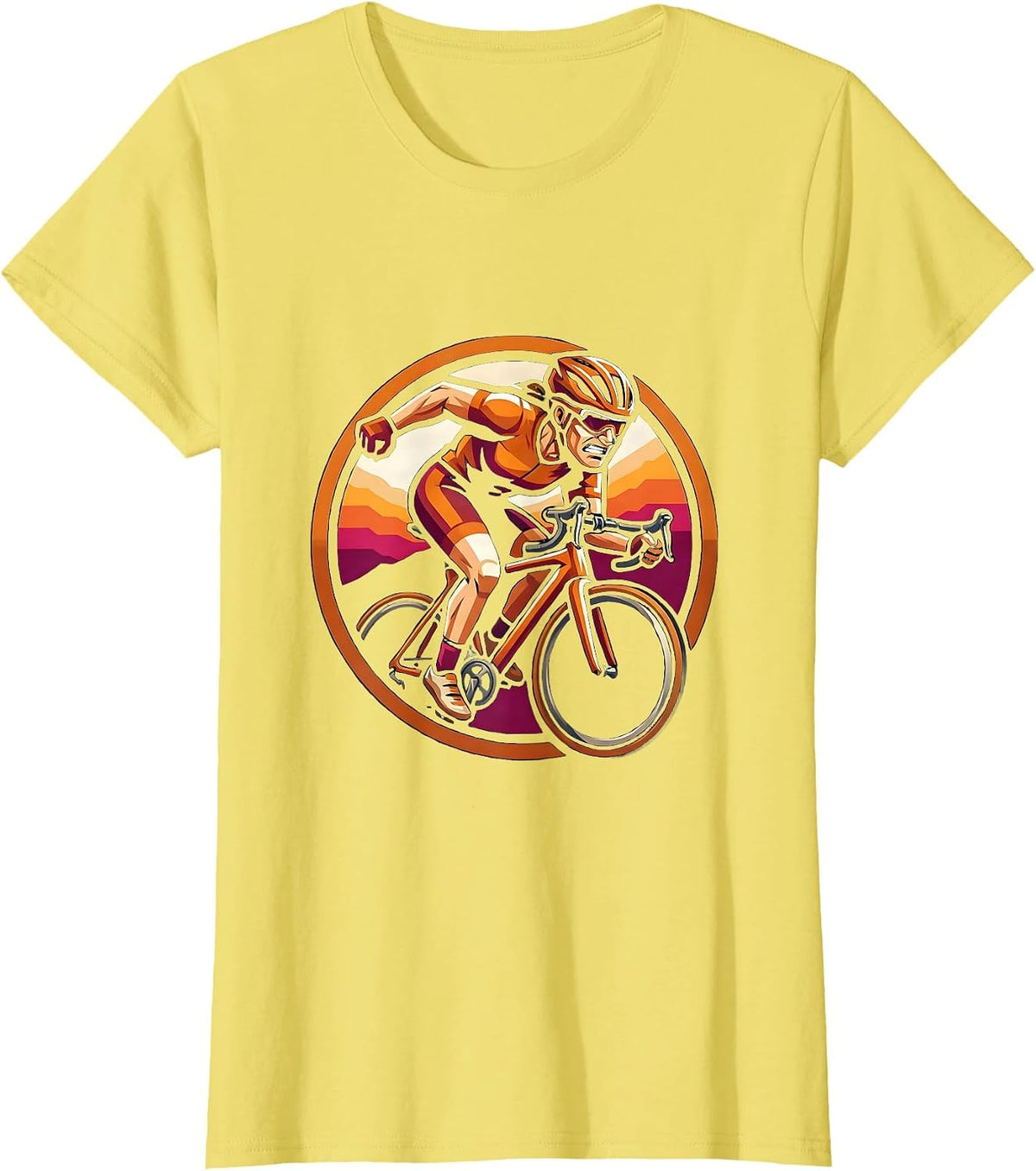 Cyclist Sprinting Uphill Sunset Graphic T-Shirt - Lemon Yellow