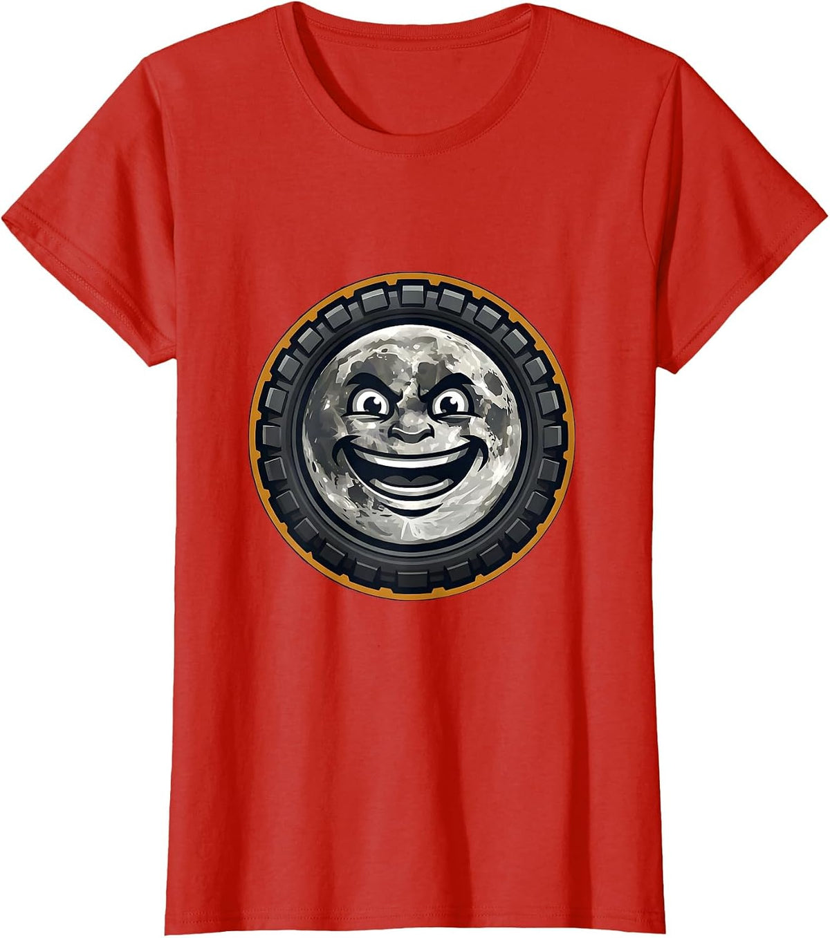 Women's Moon Motorcycle Tire Tread Graphic Design T-Shirt - Red