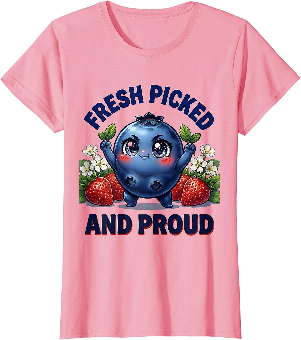 Women's Red White and Blueberries Fresh Picked Design T-Shirt - Pink