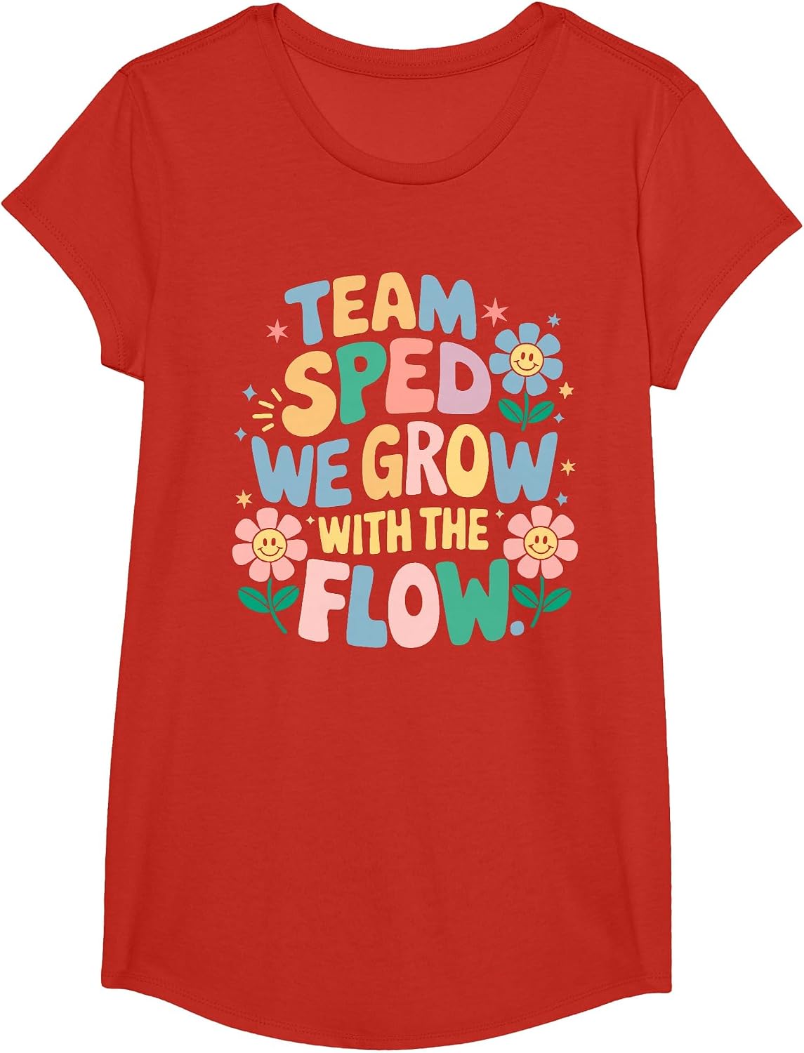 Special Education Teacher Team SPED Grow with the Flow T-Shirt - Girls Red