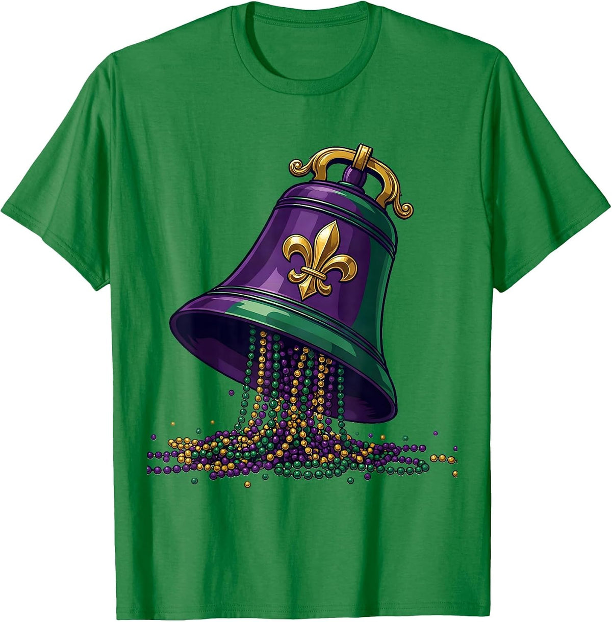 Men's Oversized Handbell Fleur De Lis Mardi Gras Party Humor T-Shirt - Kelly Green