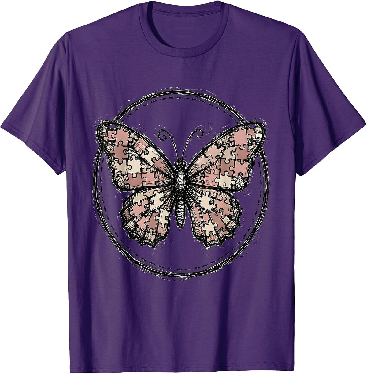 Men's Autism Awareness Butterfly Puzzle Piece Art T-Shirt - Purple