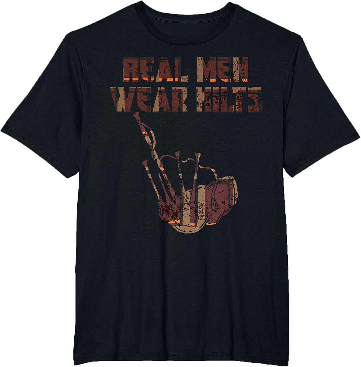 Bagpipe Practice Real Men Wear Kilts Scotland Pride Bagpiper T-Shirt - Black